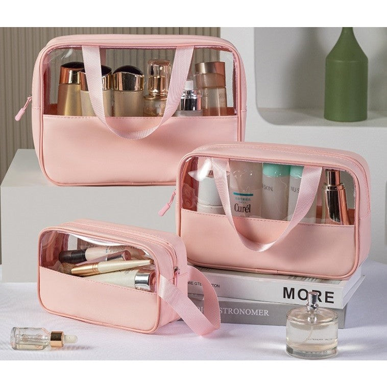 Geanta pentru cosmetice, Belvia, Geanta pentru Voiaj sau Organizarea produselor Cosmetice, Geanta pentru Machiaj, din PVC si PU, 26 x 15 x 10 cm, Roz