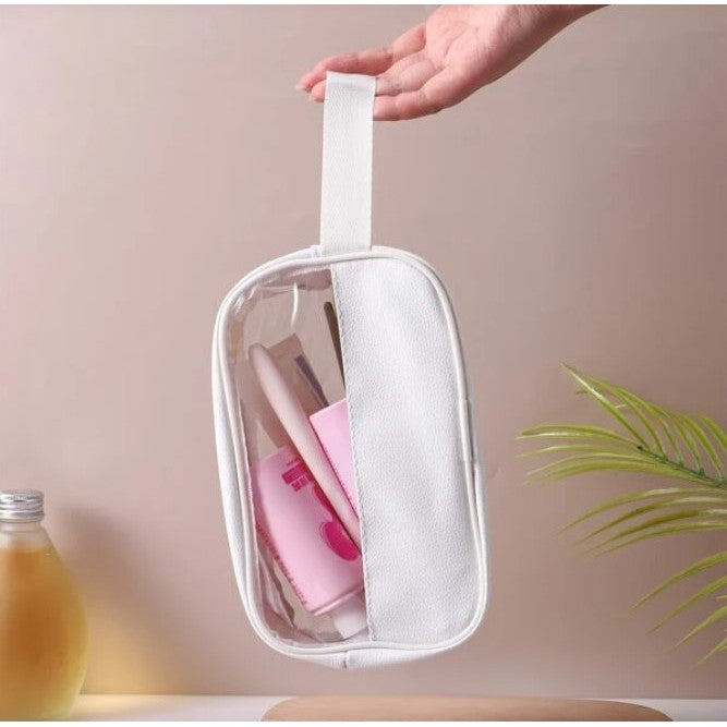 Geanta cosmetice Belvia, pentru voiaj sau organizare, material PVC/textil, impermeabila, portabila, 22 x 12 x 8 cm, alb