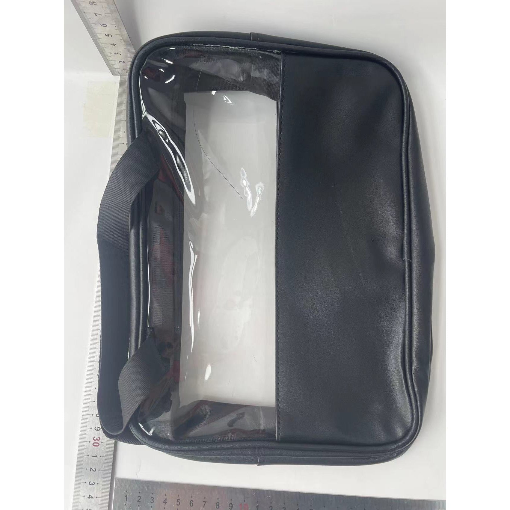 Geanta cosmetice Belvia, pentru voiaj sau organizare, material PVC/textil, impermeabila, portabila, 30X21X12 cm, negru