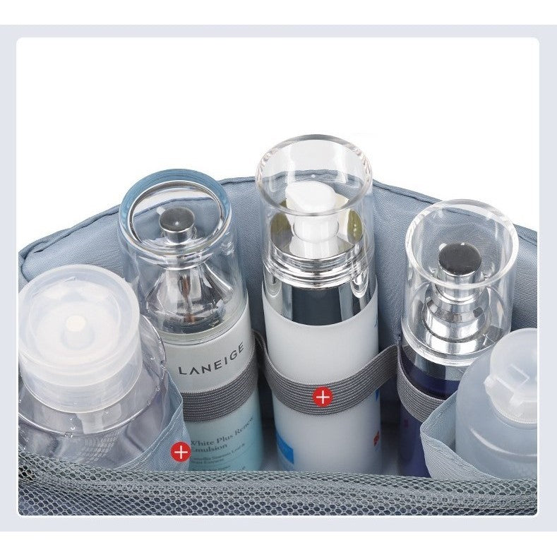 Geanta cosmetice voiaj, Belvia, material panza, impermeabil, 3 compartimente, cu agatatoare, Gri, 47 x 28 x 20   cm