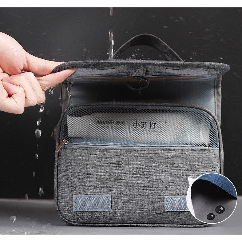 Geanta cosmetice voiaj, Belvia, material panza, impermeabil, 3 compartimente, cu agatatoare, Gri, 47 x 28 x 20   cm