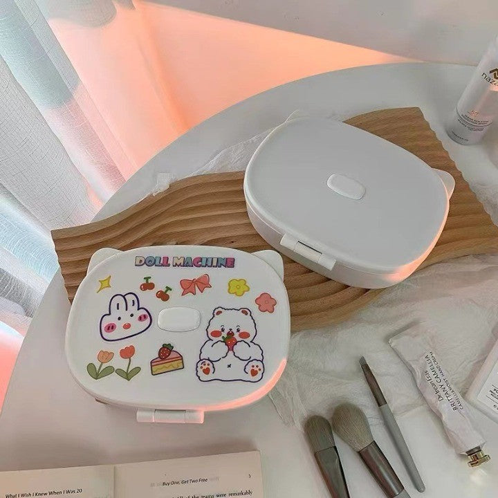 Cutie cu Oglinda, Model Pisica, Belvia, 4 Compartimente, Cutie de Depozitare a Machiajelor si Accesoriilor, Oglinda de Machiaj, 17x13x6cm, Alb