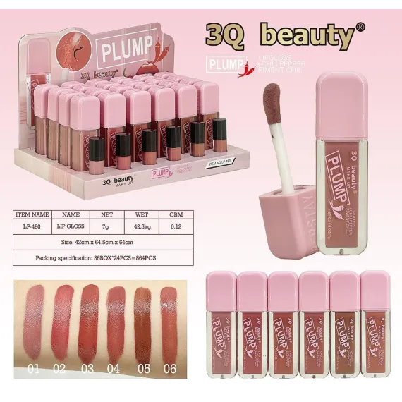Lip Gloss 3Q Beauty Plump LP-480 cu efect volum instant și hidratare