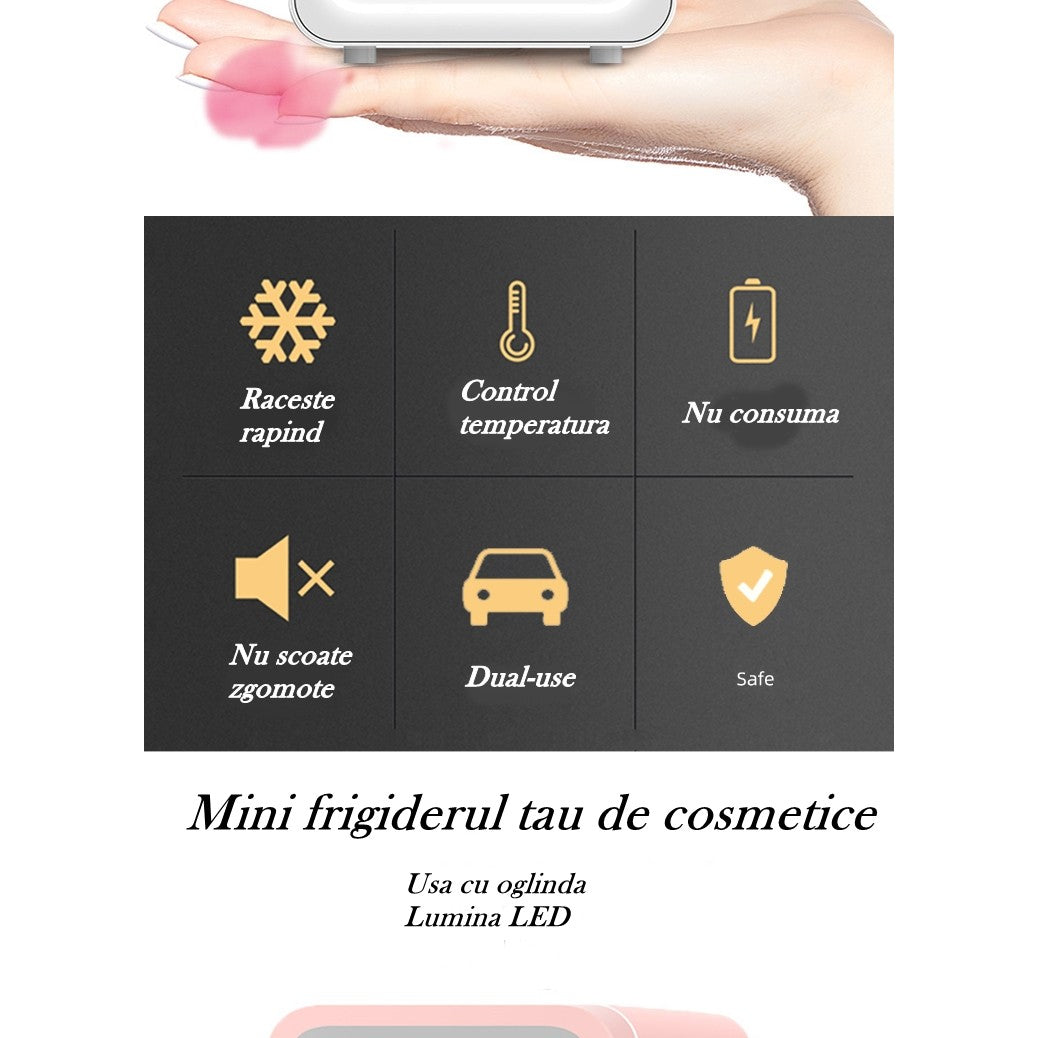 Mini frigider cosmetice, Belvia, dubla functie de incalzire/racire, portabil, 8L, alb