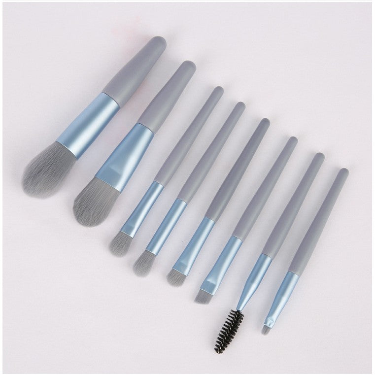 Mini set portabil 8 pensule de machiaj albastre, Belvia