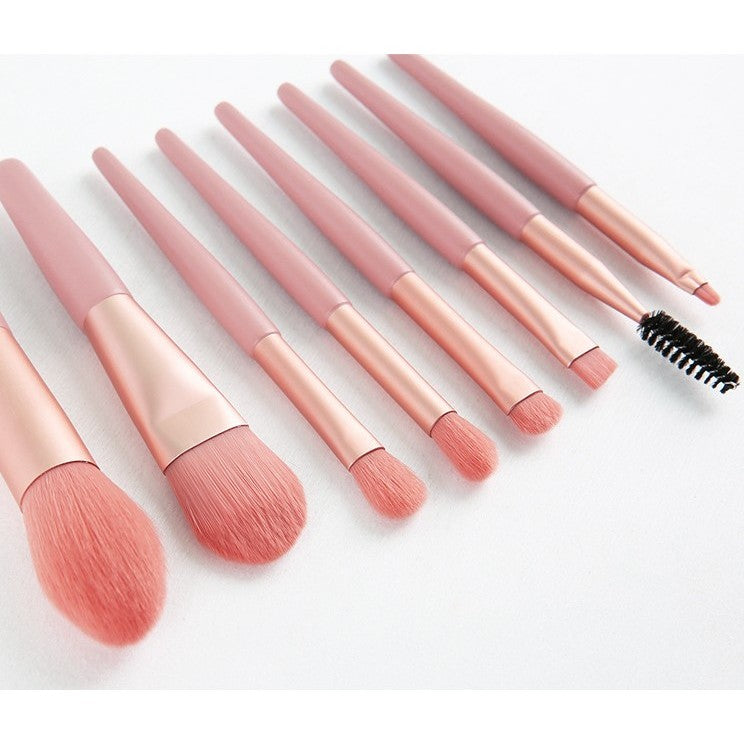 Mini set portabil 8 pensule de machiaj cu husa roz, Belvia