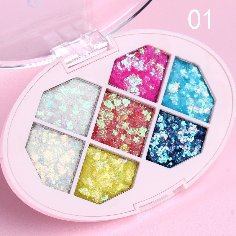 Paleta cu Glitter, Belvia, Varianta 1, 7 Nuante, Pentru Corp si Par, 50 g, Rezistent la Apa, 9.8 x 6.8 cm, Multicolor