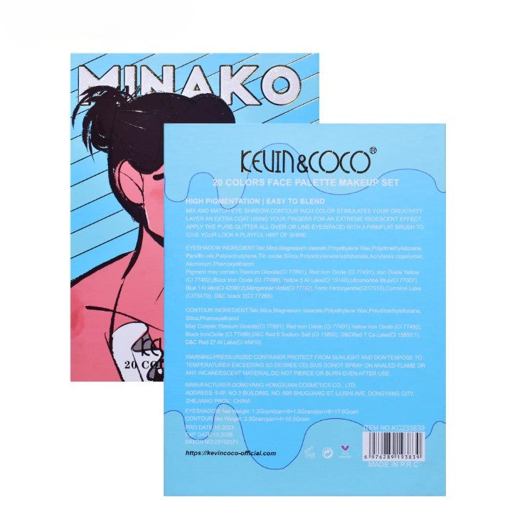 Paleta de Machiaj, KEVIN&amp;COCO, 20 Culori Blue Girl, Fard de Pleoape si Blush, Albastru