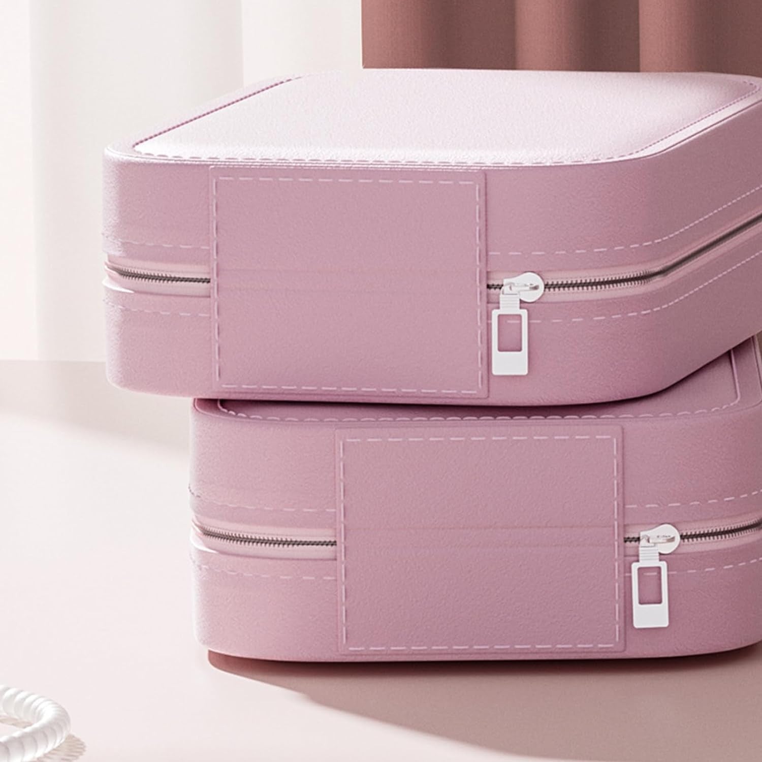 Portfard, Belvia, Geanta Cosmetice, cu Oglinda LED, 3 Moduri de Lumina, Incarcare USB, Baterie 1200 mAh, pentru Organizarea Cosmeticelor, 4 Compartimente, Imitatie Piele, Roz, 16.5x11.5x6 cm