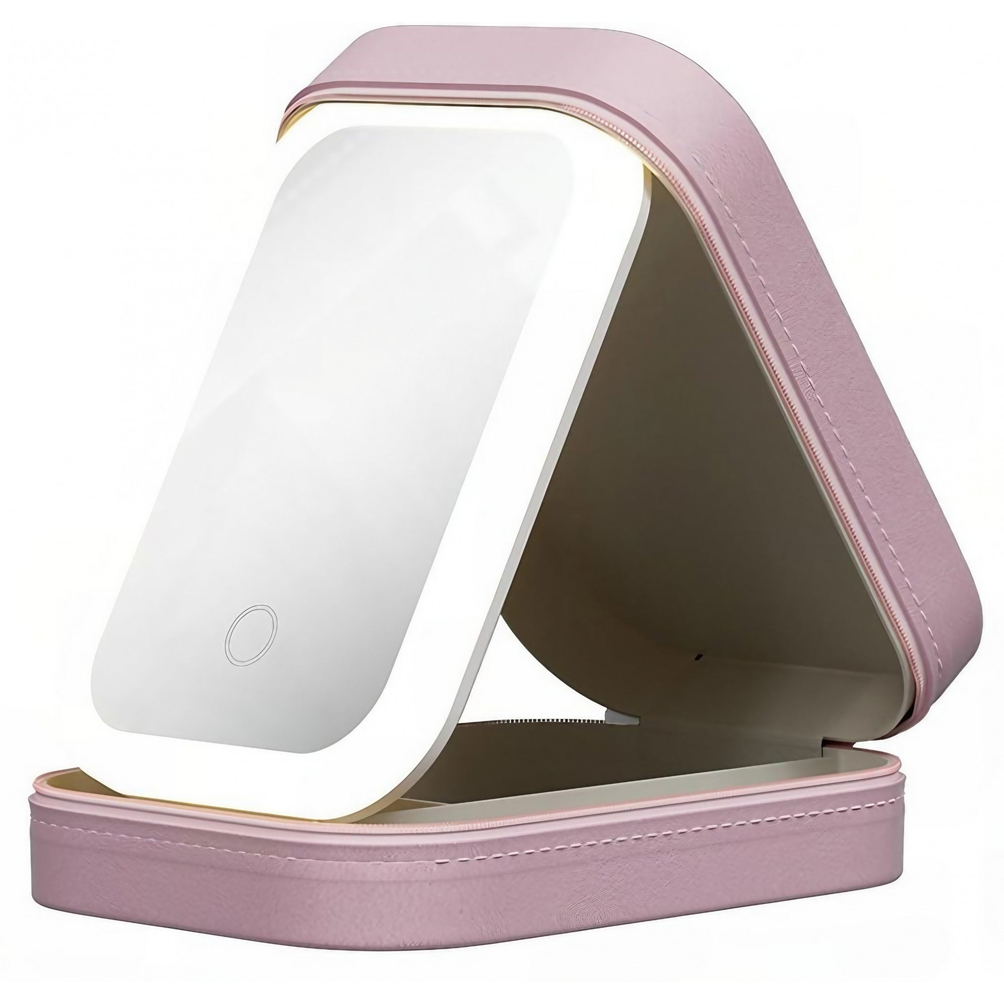 Portfard, Belvia, Geanta Cosmetice, cu Oglinda LED, 3 Moduri de Lumina, Incarcare USB, Baterie 1200 mAh, pentru Organizarea Cosmeticelor, 4 Compartimente, Imitatie Piele, Roz, 16.5x11.5x6 cm