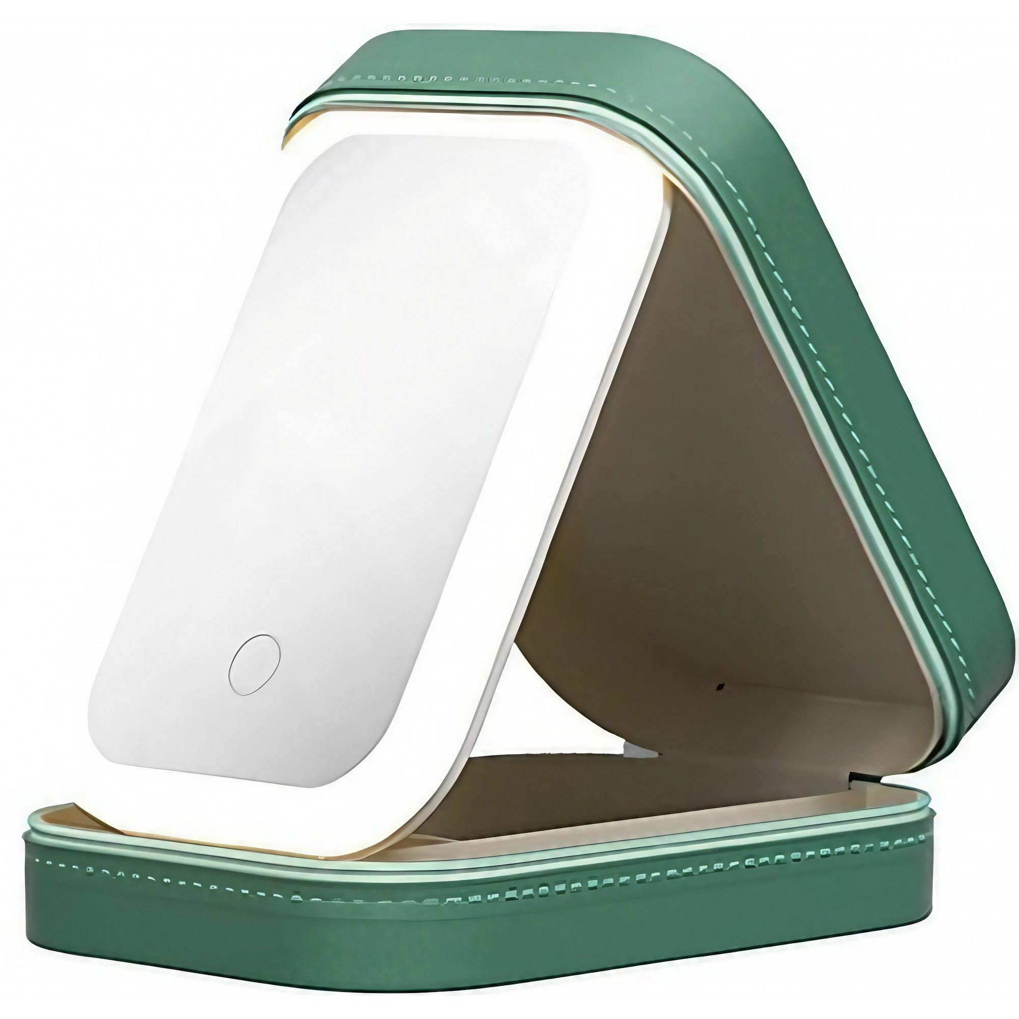 Portfard, Belvia, Geanta Cosmetice, cu Oglinda LED, 3 Moduri de Lumina, Incarcare USB, Baterie 1200 mAh, pentru Organizarea Cosmeticelor, 4 Compartimente, Imitatie Piele, Verde, 16.5x11.5x6 cm