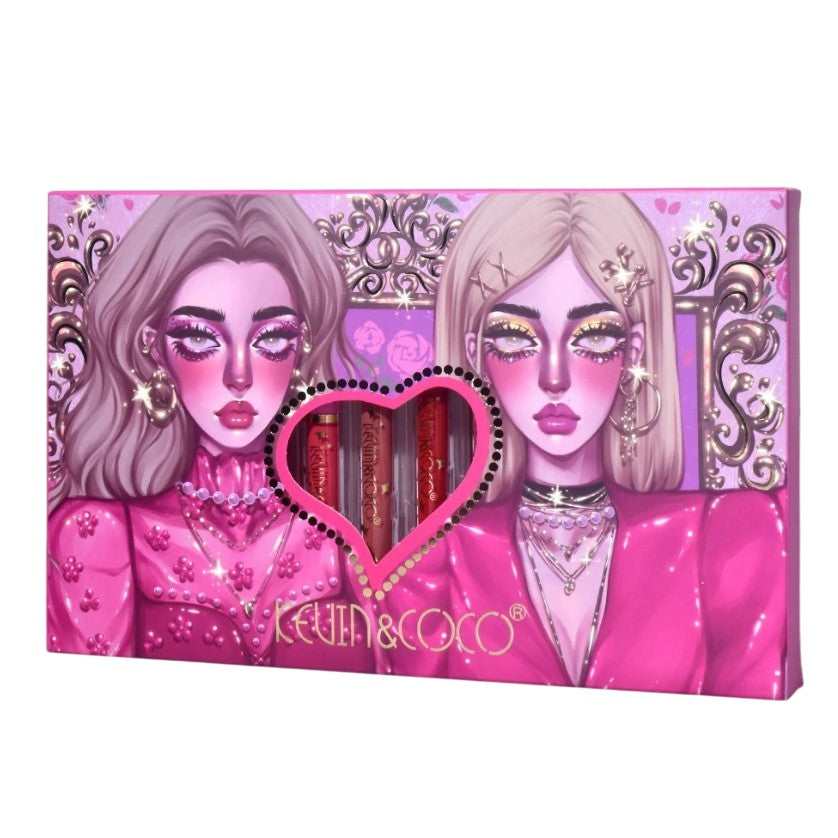 Set 12 Lip Gloss Kevin&Coco, nuante de rosu, rose, nude, cutie dreptunghiulara, 26.5x16.5x2.2 cm, 200 g, multicolor