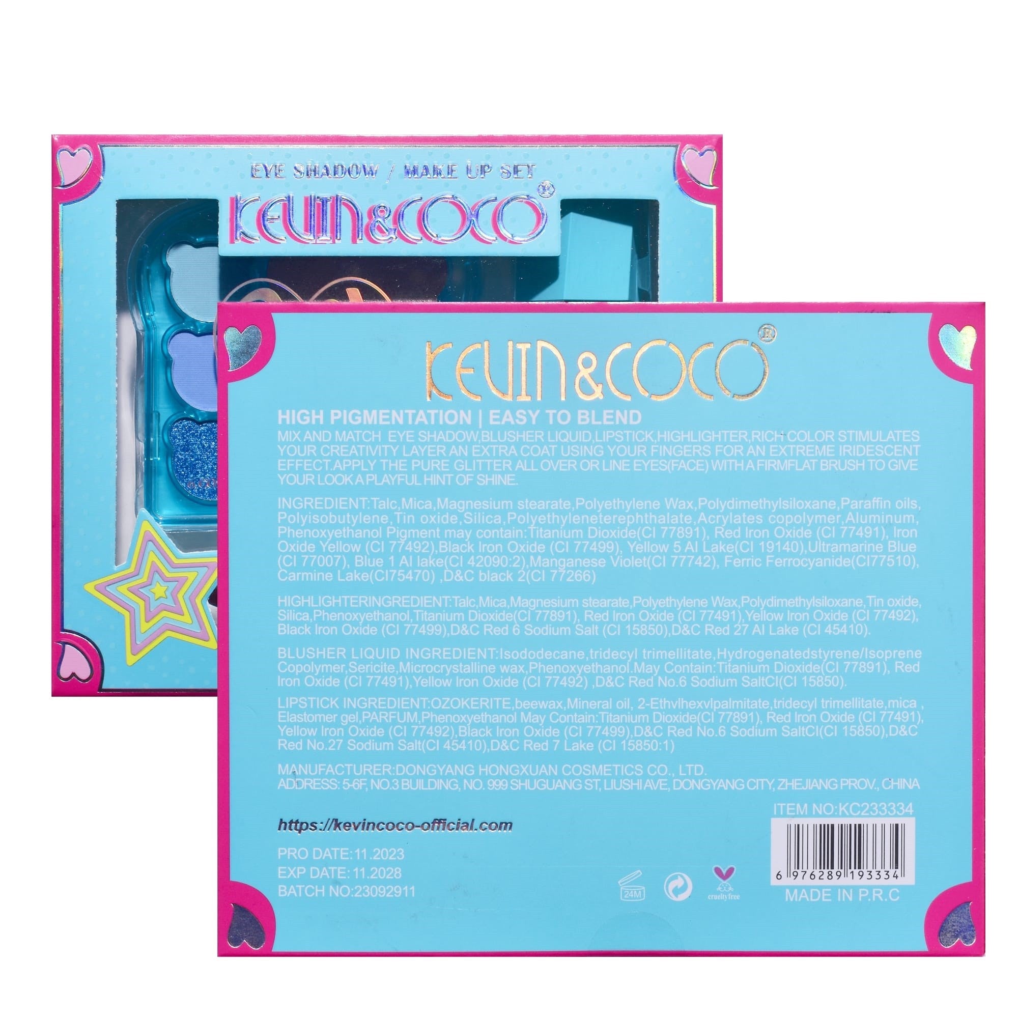 Set 3 Produse de Machiaj, KEVIN &amp; COCO, Ice Blue Bear, 6 culori, 15.5 x 13 x 3.4 cm