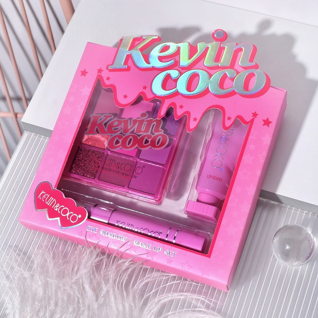 Set 3 Produse de Machiaj, KEVIN &amp; COCO, Pink Ice Star, 9 culori, 15.5 x 13 x 3.4 cm