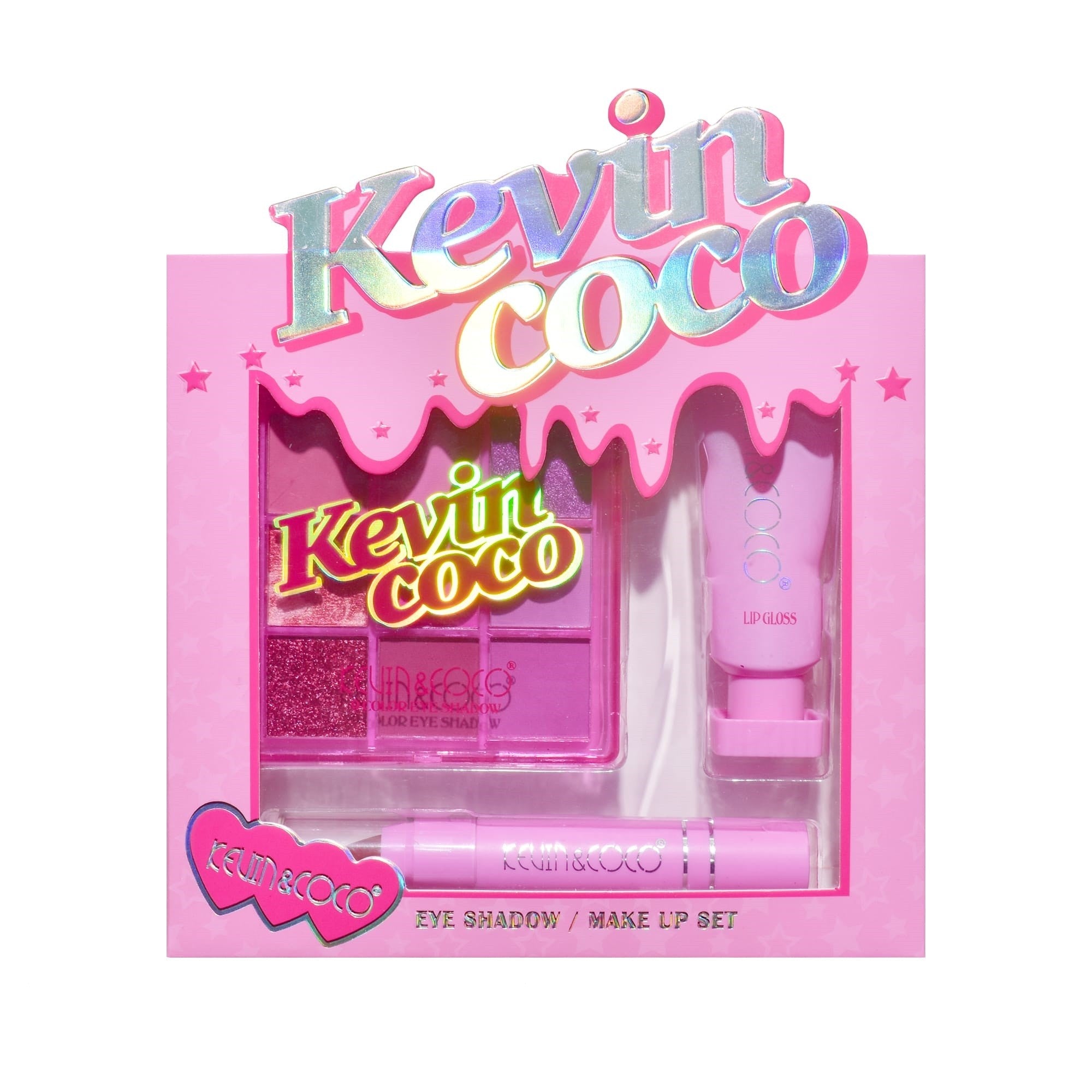 Set 3 Produse de Machiaj, KEVIN &amp; COCO, Pink Ice Star, 9 culori, 15.5 x 13 x 3.4 cm