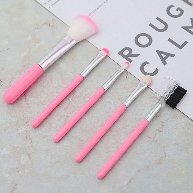 Set 5 Pensule de Machiaj, Belvia, de Voiaj, pentru Fard si Pudra, din Par Sintetic, Roz