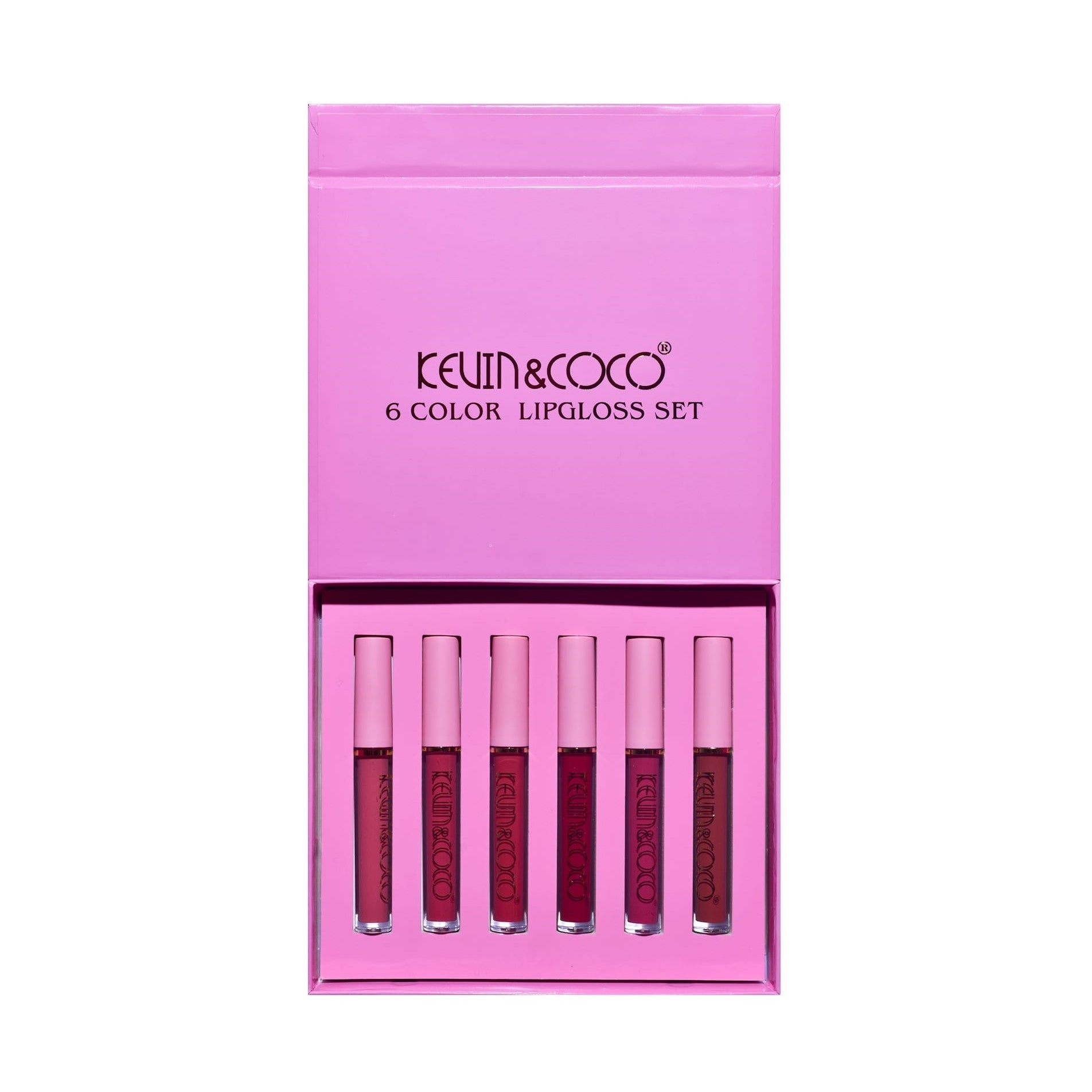 Set de Buze, KEVIN &amp; COCO, Pink Girl, 6 Lip Gloss-uri, 17 x 14.8 x 2.9 cm, Roz/Maro