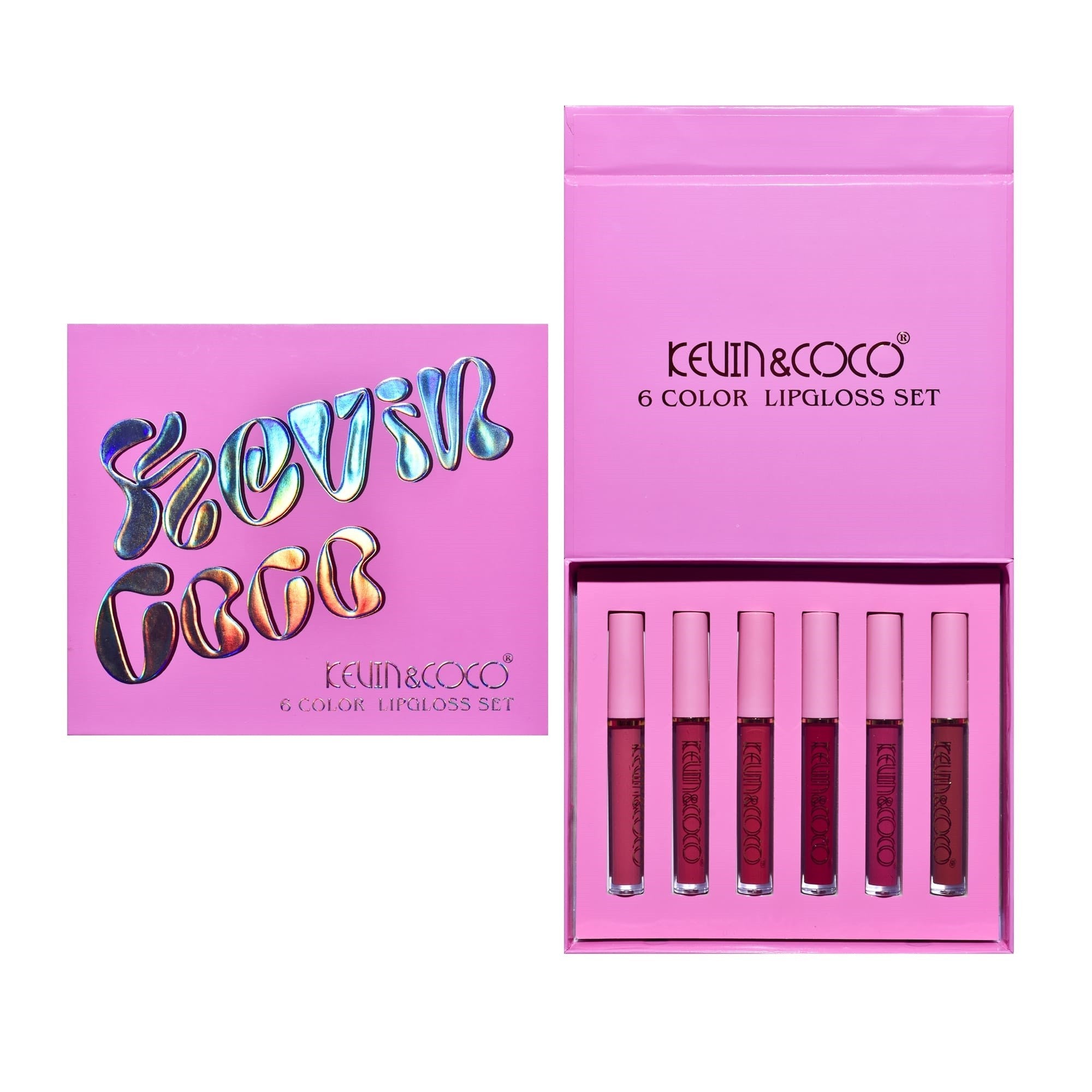 Set de Buze, KEVIN &amp; COCO, Pink Girl, 6 Lip Gloss-uri, 17 x 14.8 x 2.9 cm, Roz/Maro