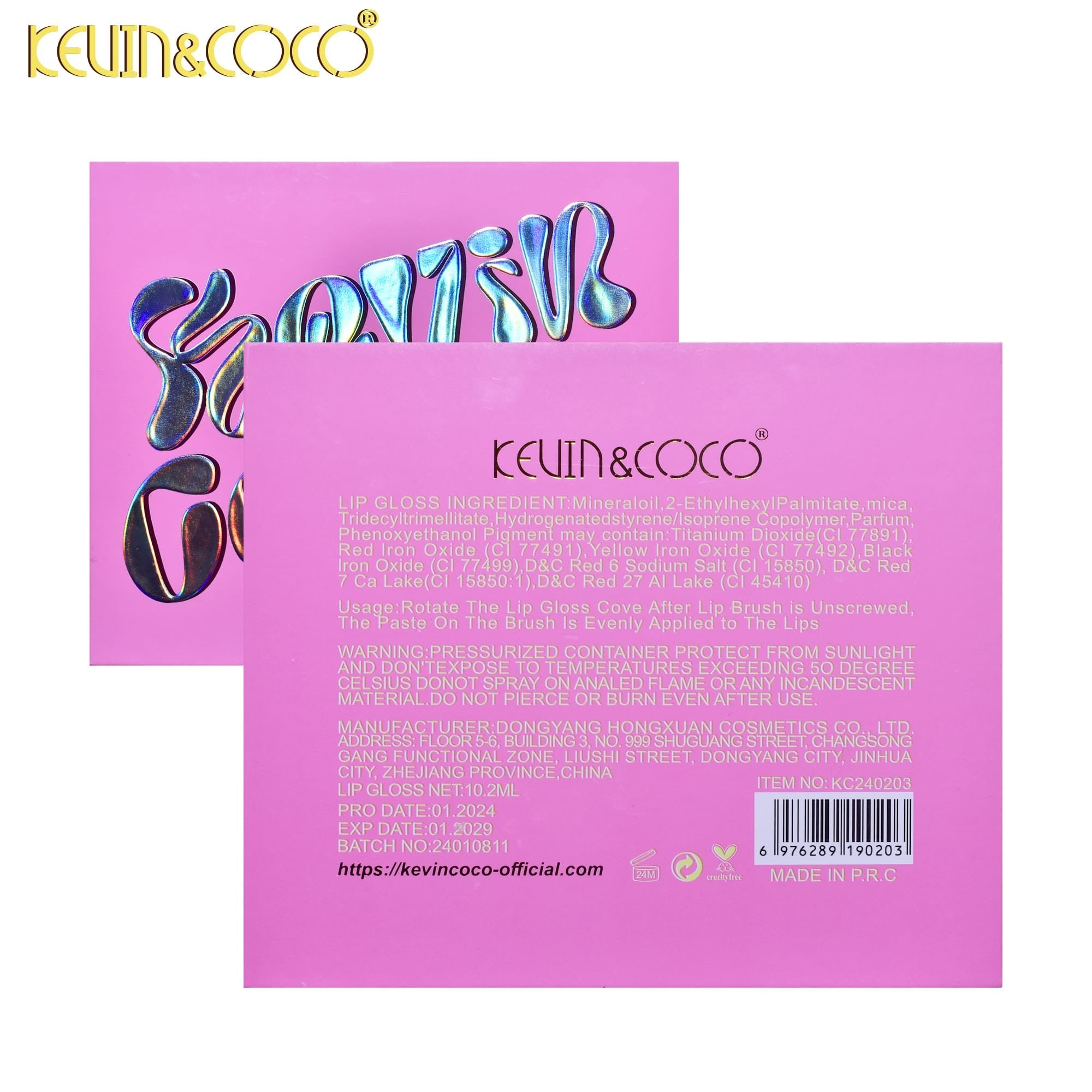 Set de Buze, KEVIN &amp; COCO, Pink Girl, 6 Lip Gloss-uri, 17 x 14.8 x 2.9 cm, Roz/Maro