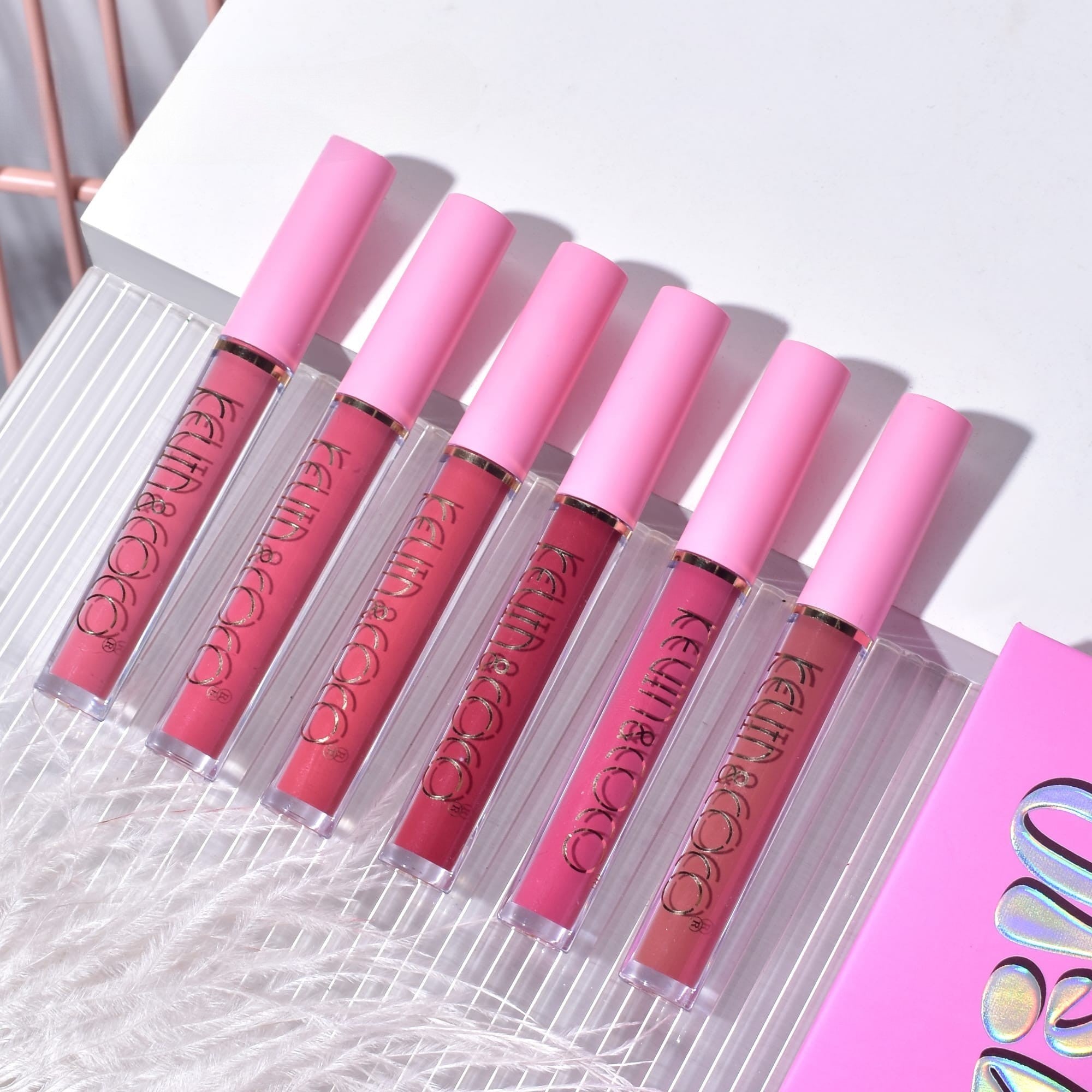 Set de Buze, KEVIN &amp; COCO, Pink Girl, 6 Lip Gloss-uri, 17 x 14.8 x 2.9 cm, Roz/Maro