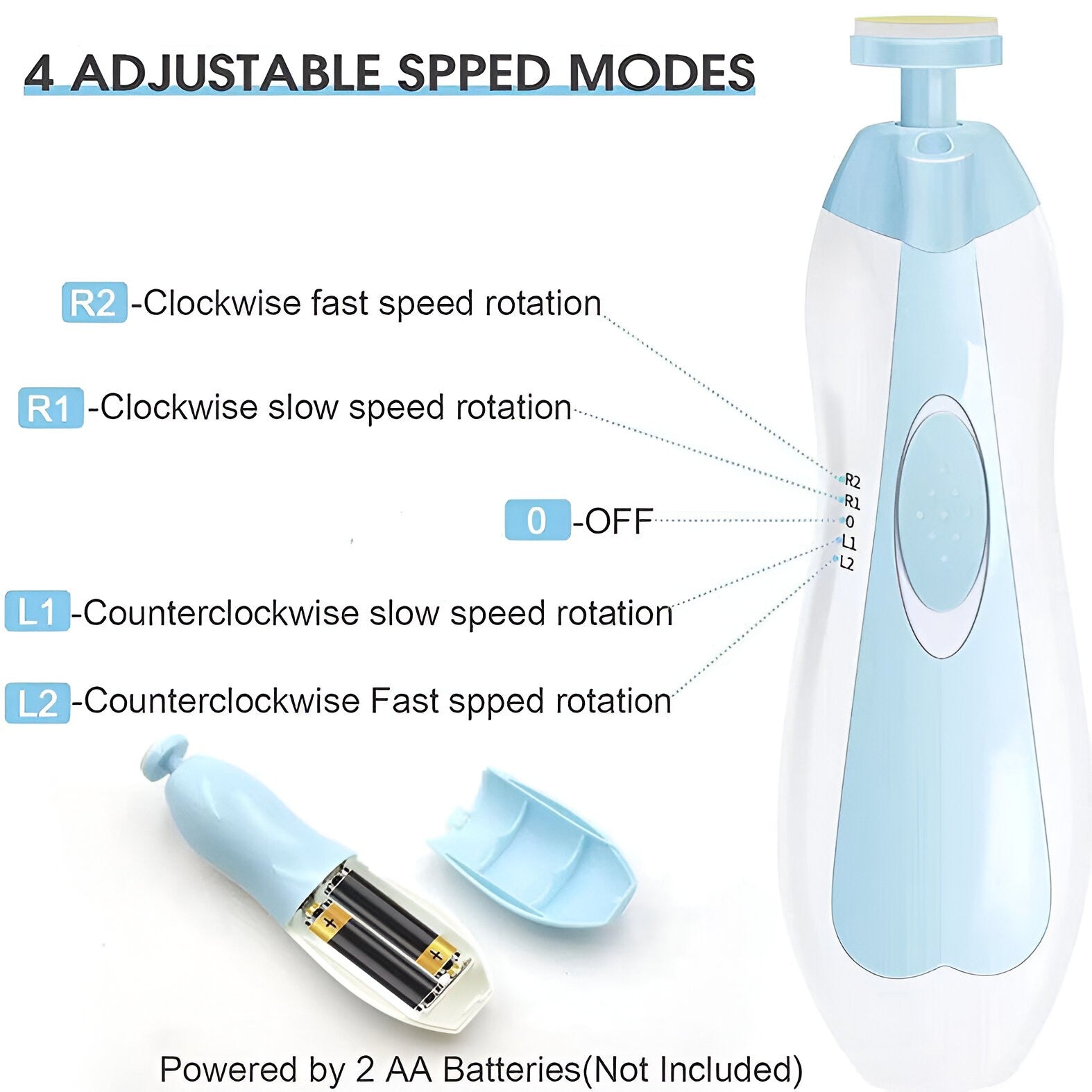 Set Pila Electrica pentru Copii si Bebelusi, Belvia, ABS, 6 Accesorii, cu Lumina LED, Albastru Alb