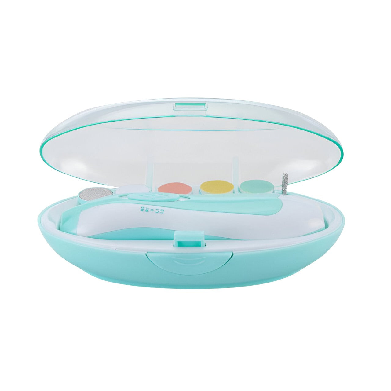 Set Pila Electrica pentru Copii si Bebelusi, Belvia, ABS, 6 Accesorii, cu Lumina LED, Albastru Alb