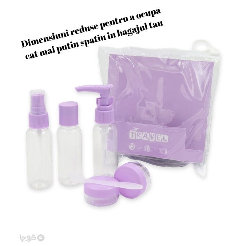 Set Recipiente pentru Cosmetice, Belvia, 5 Piese, cu Gentuta, pentru Calatorii, Reutilizabile, Mov, Material Plastic, 40 ml, 10g
