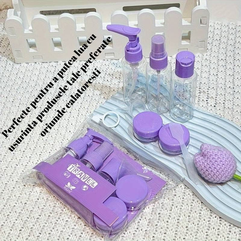 Set Recipiente pentru Cosmetice, Belvia, 5 Piese, cu Gentuta, pentru Calatorii, Reutilizabile, Mov, Material Plastic, 40 ml, 10g