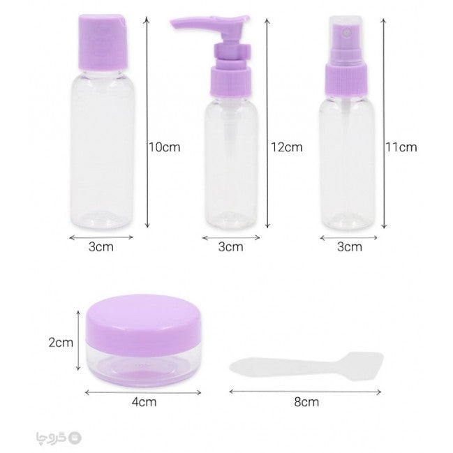 Set Recipiente pentru Cosmetice, Belvia, 5 Piese, cu Gentuta, pentru Calatorii, Reutilizabile, Mov, Material Plastic, 40 ml, 10g