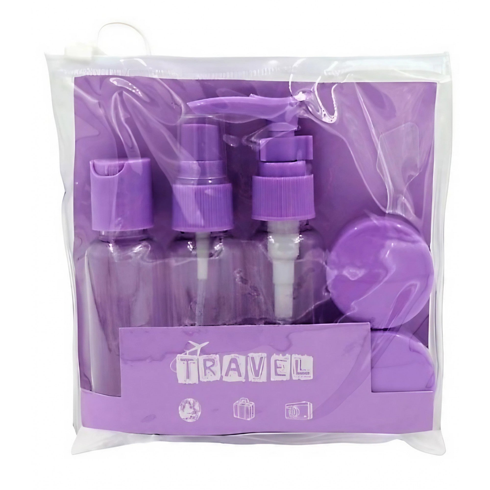 Set Recipiente pentru Cosmetice, Belvia, 5 Piese, cu Gentuta, pentru Calatorii, Reutilizabile, Mov, Material Plastic, 40 ml, 10g