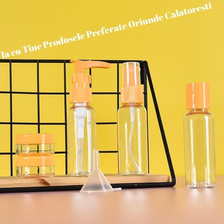Set Recipiente pentru Cosmetice, Belvia, 5 Piese, cu Gentuta, pentru Calatorii, Reutilizabile, Portocaliu, Material Plastic, 40 ml, 10g
