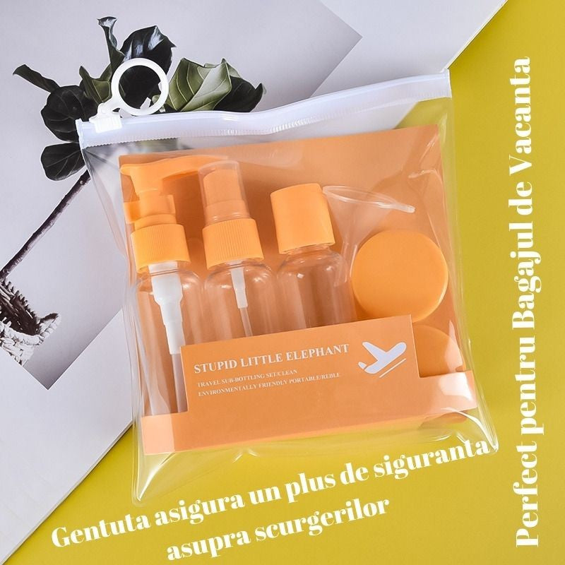 Set Recipiente pentru Cosmetice, Belvia, 5 Piese, cu Gentuta, pentru Calatorii, Reutilizabile, Portocaliu, Material Plastic, 40 ml, 10g