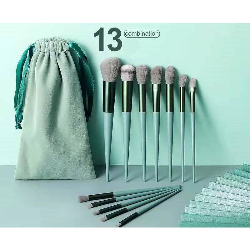 Set 13 pensule pentru machiaj, Belvia, super soft, makeup profesional/incepatori, verde
