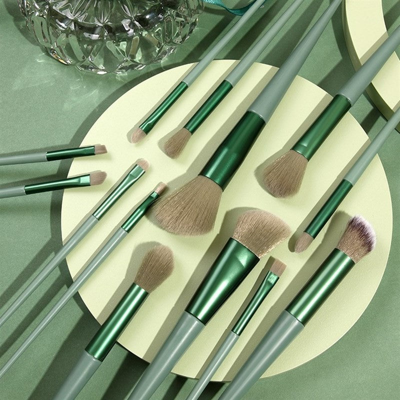 Set 13 pensule pentru machiaj, Belvia, super soft, makeup profesional/incepatori, verde