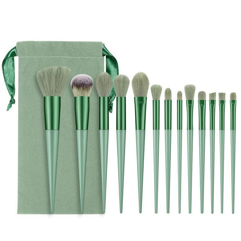 Set 13 pensule pentru machiaj, Belvia, super soft, makeup profesional/incepatori, verde