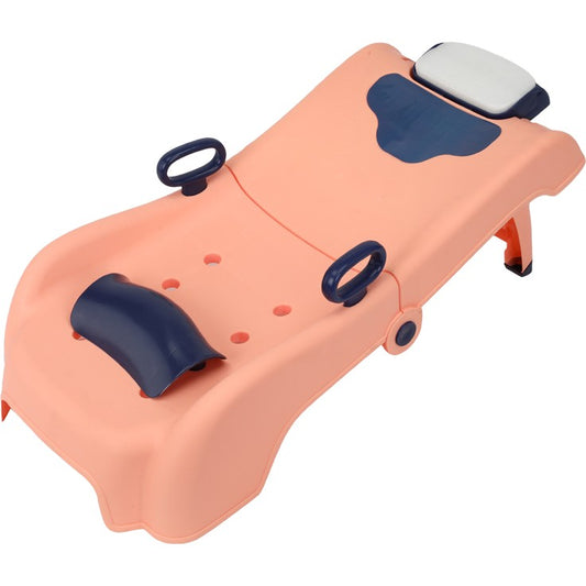 Suport Pliabil pentru Spalat Parul Belvia, Pentru Copii, 0 - 16 ani, cu Picioare Antialunecare, Material Polipropilena, Suport Cap Reglabil, cu Manere, 82 x 40 x 28 cm, Roz pal